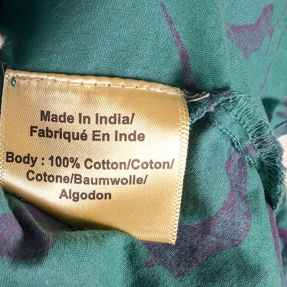 Porridge Smocked Peasant Top Teal Purple Leaf Print Cotton – Women’s M - Picture 7 of 11